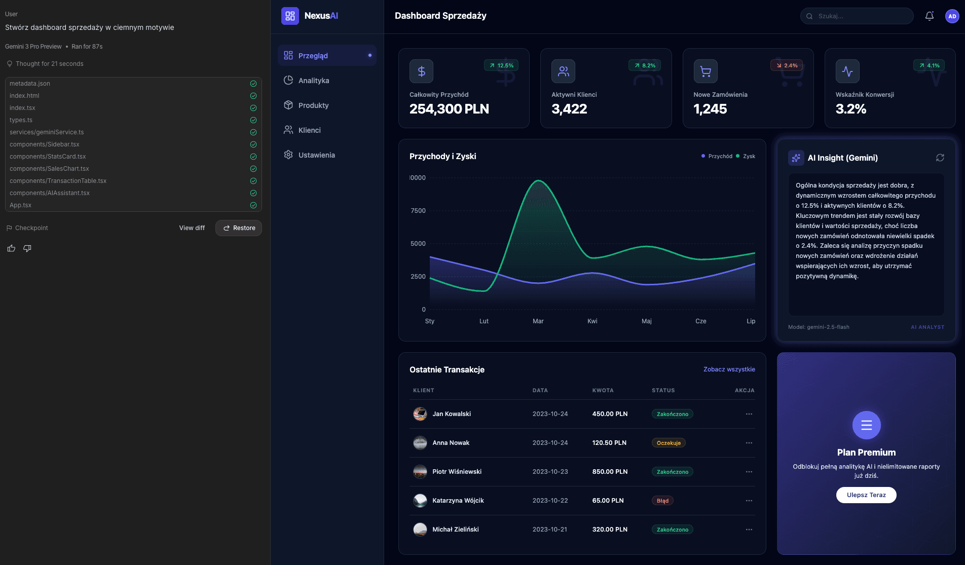 Przykład Vibe Coding w Gemini 3